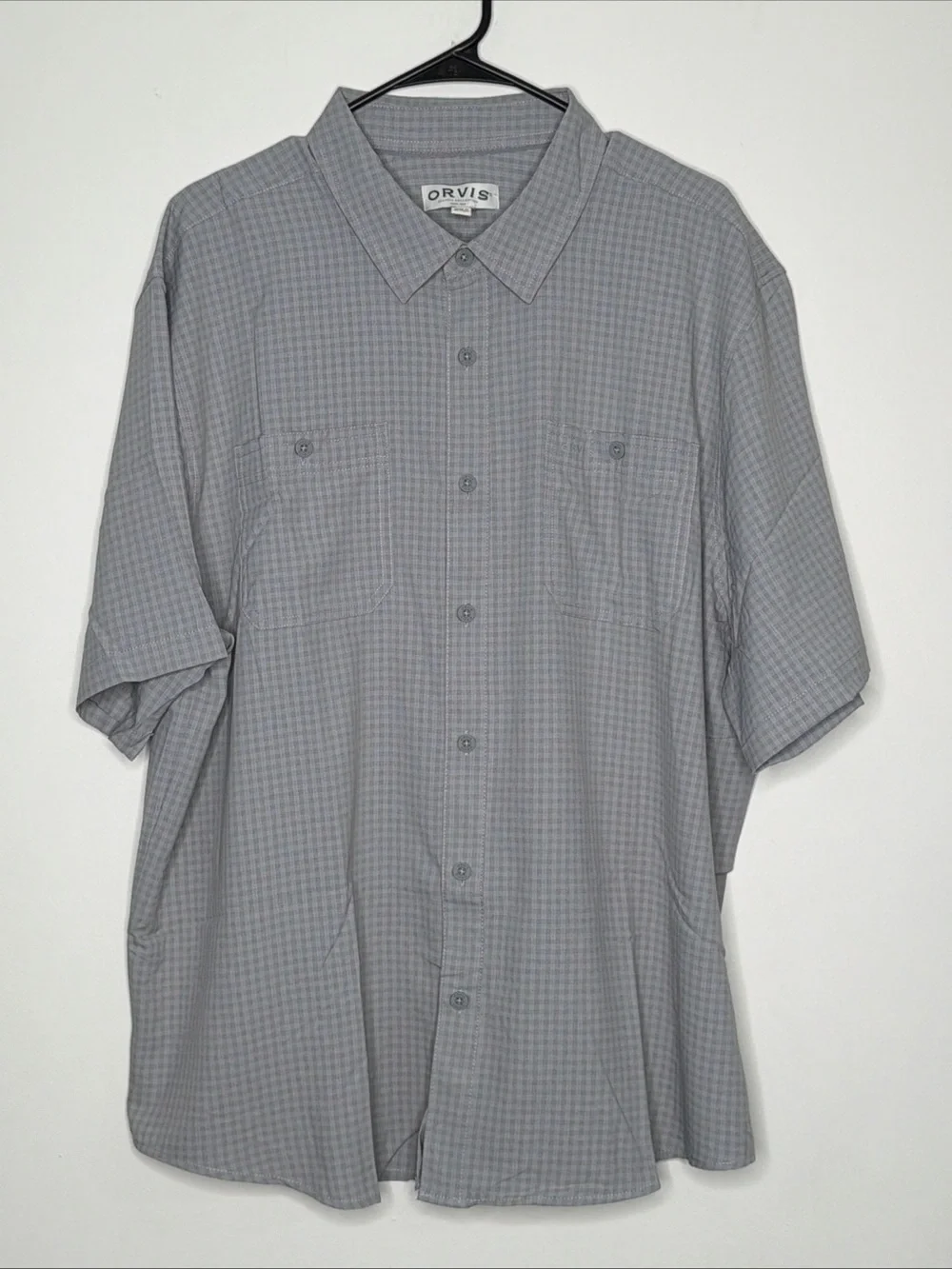 NWT Orvis Men's XXL Ultralight Short Sleeve Shirt Gray Plaid SPF Wicking Fishing